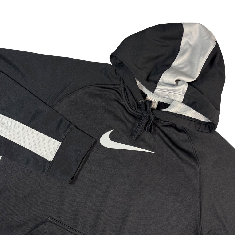 Nike Therma-FIT Pullover Hoodie Mens Medium Black Grey Swoosh 341518-010 Y2K